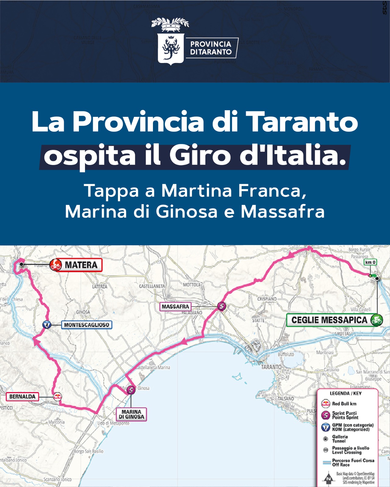 Il Giro d’Italia passa anche dalla Provincia di Taranto Il Giro d’Italia passa anche dalla Provincia di Taranto