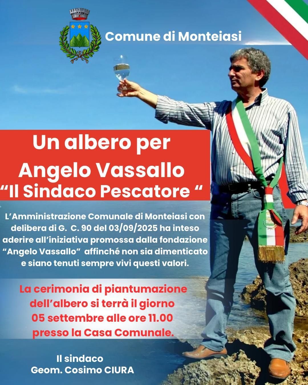 Monteiasi ricorda Angelo Vassallo, il “Sindaco Pescatore”: domani la cerimonia con la piantumazione di un albero Monteiasi ricorda Angelo Vassallo, il “Sindaco Pescatore”: domani la cerimonia con la piantumazione di un albero