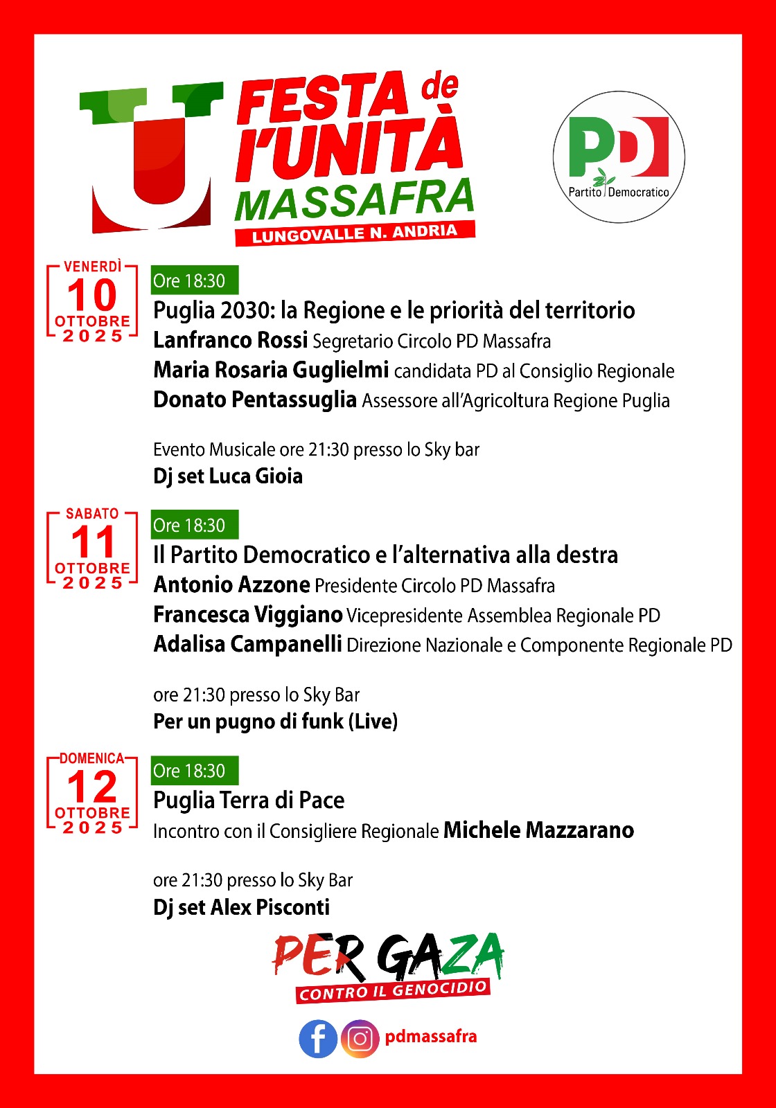 Al via la Festa de l’Unità di  Massafra tra regionali e mobilitazione per la pace